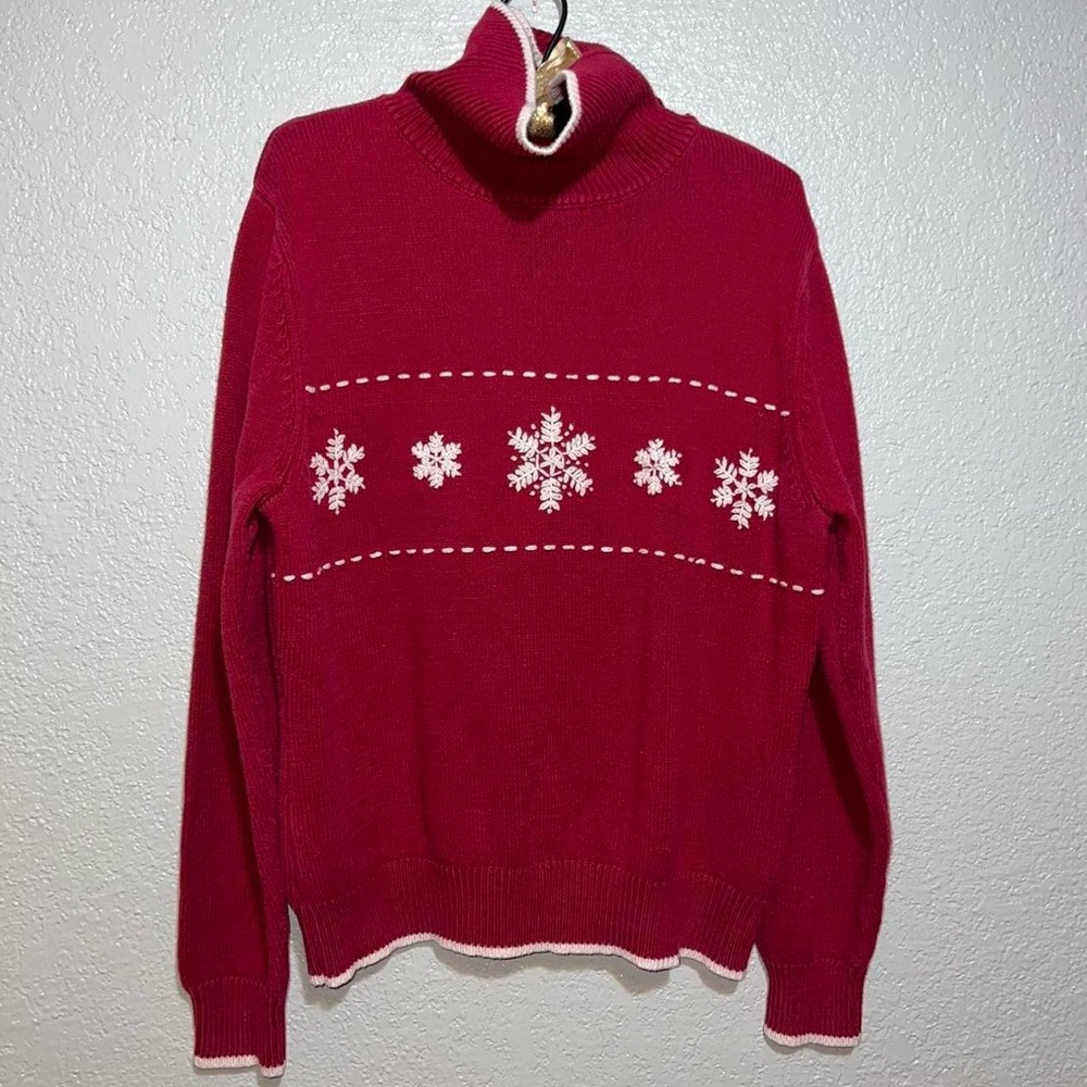 Sonoma Red Women's Turtleneck Sweater with Snowflake Design